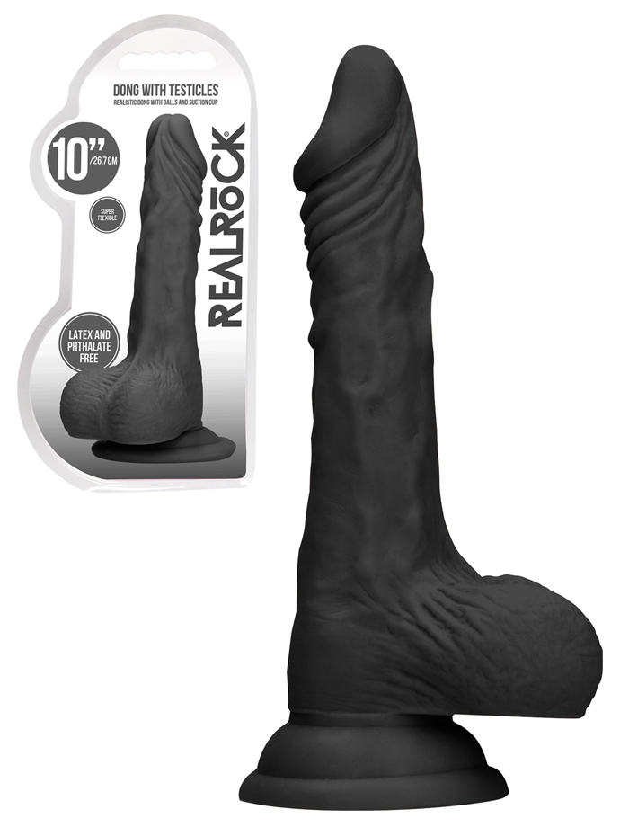 RealRock - Dildo 10 inch with Balls - Black